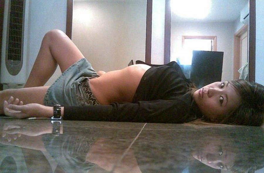 16P Asian coed goes full nude in couch shows squeezable tits