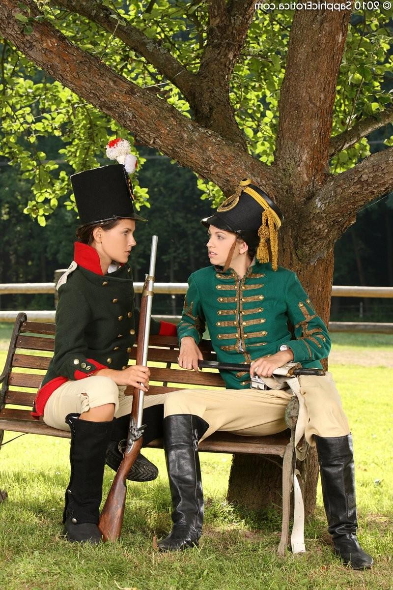 10P Lesbian Prussian soldiers get naked and have sex in park