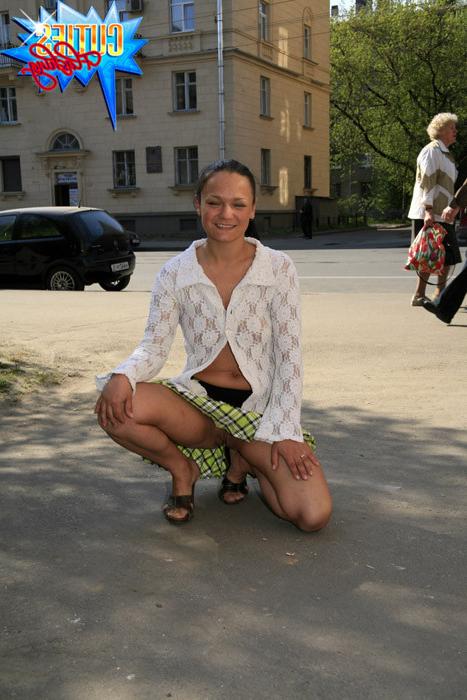 16P Doll with saggy tits shows off on the street