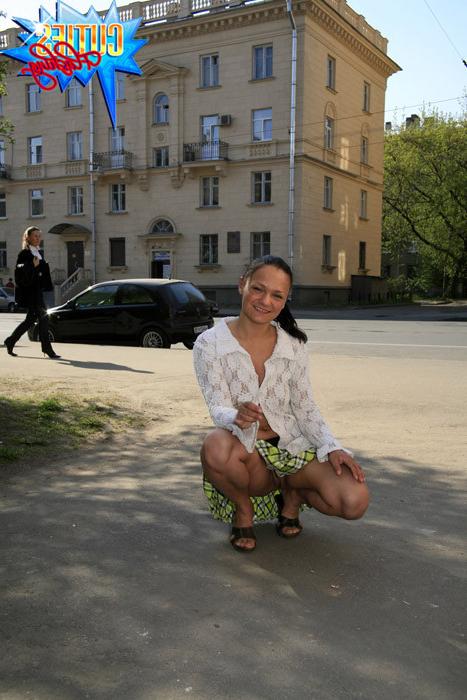 16P Doll with saggy tits shows off on the street