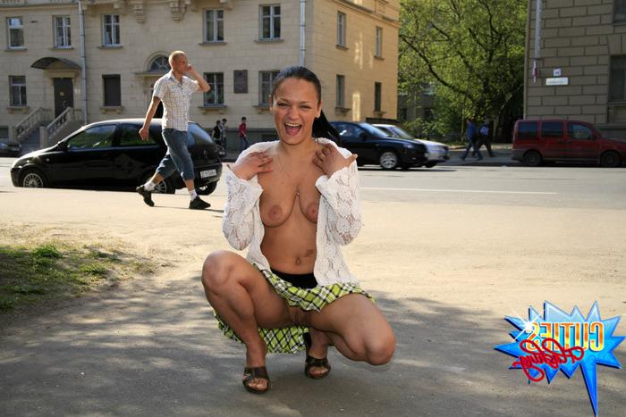 16P Doll with saggy tits shows off on the street