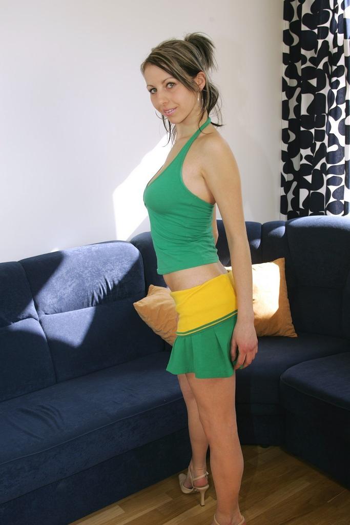 18P Busty teen babe strips to show her shaved pussy