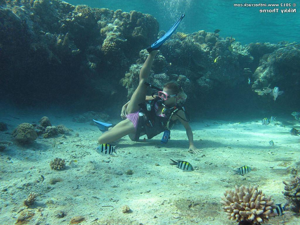 16P Nikky Thorne shows her scuba pussy under the ocean