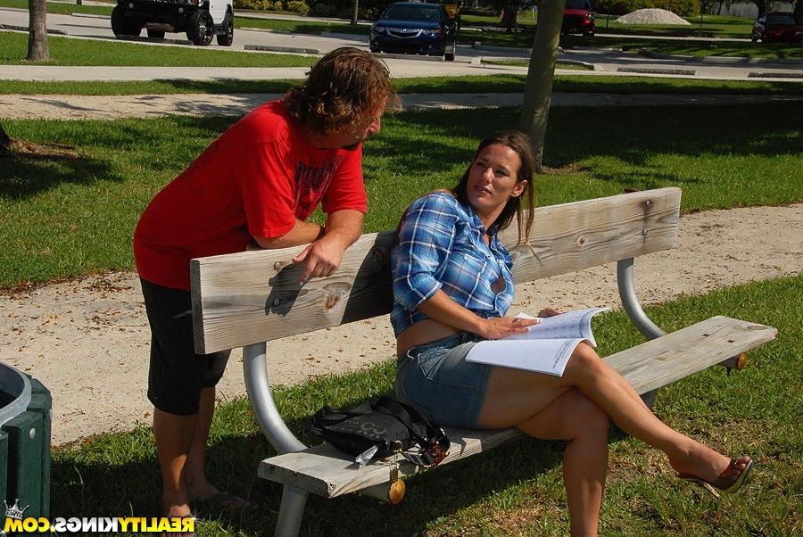 14P Check out this milf hunter at the park pick up a horny mini skirt babe then bang