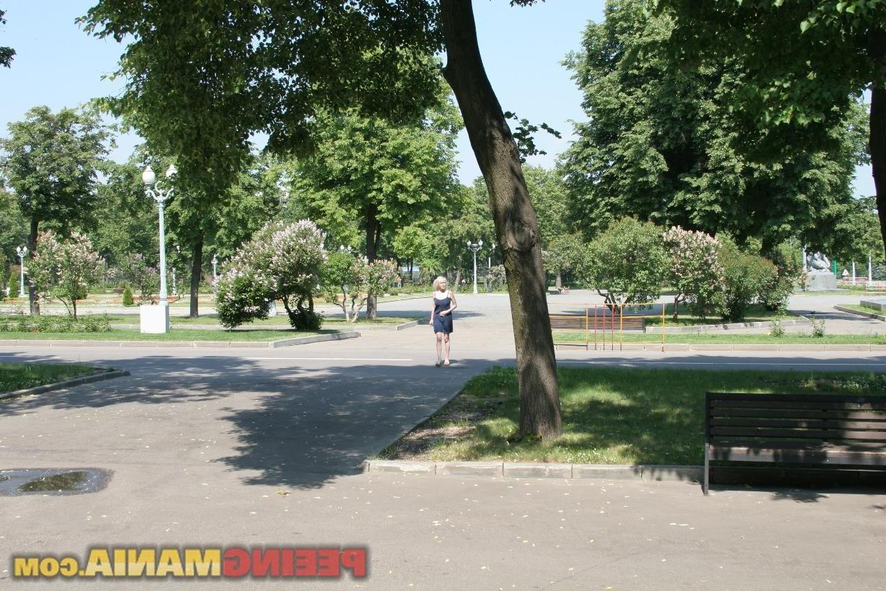 10P An impressive pee spot on the white panties done by a park blonde girl