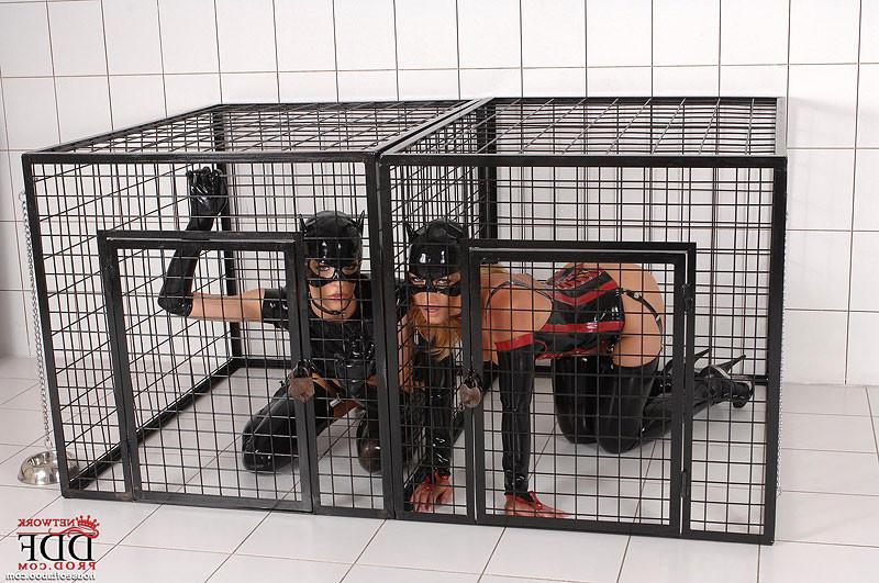16P Liz and Kathia two latex sex kittens caged by doctor Nick Lang