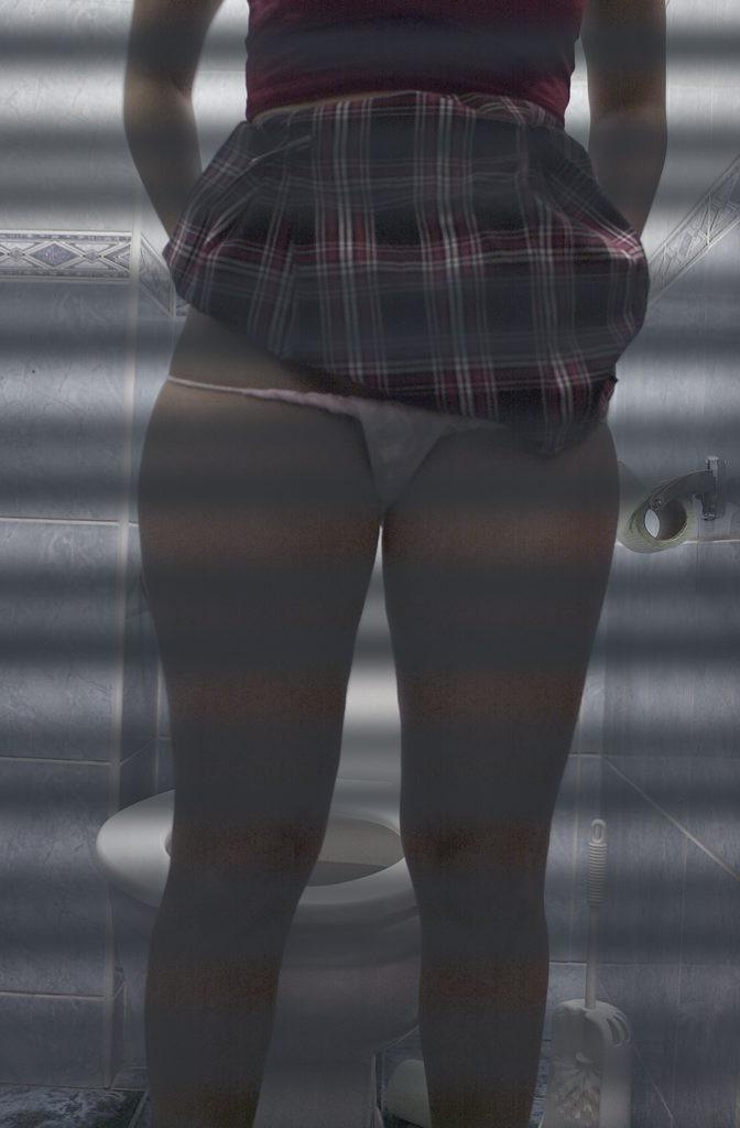 16P Toilet hidden camera catches peeing babe with her panties down