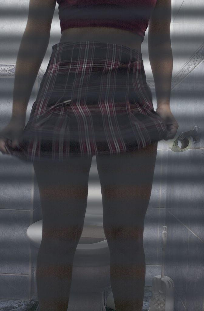16P Toilet hidden camera catches peeing babe with her panties down