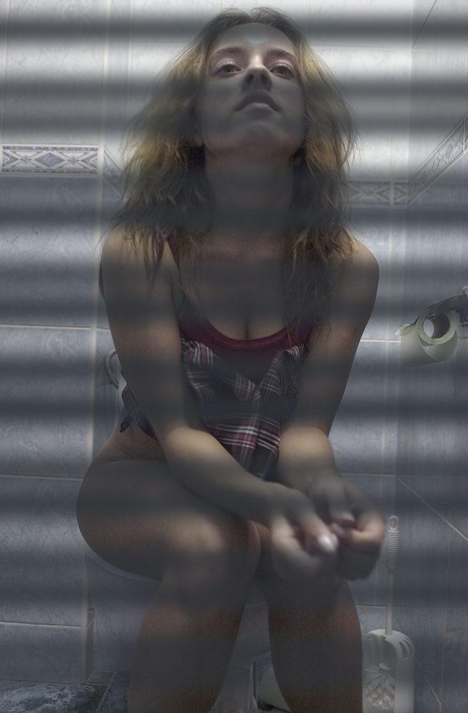 16P Toilet hidden camera catches peeing babe with her panties down
