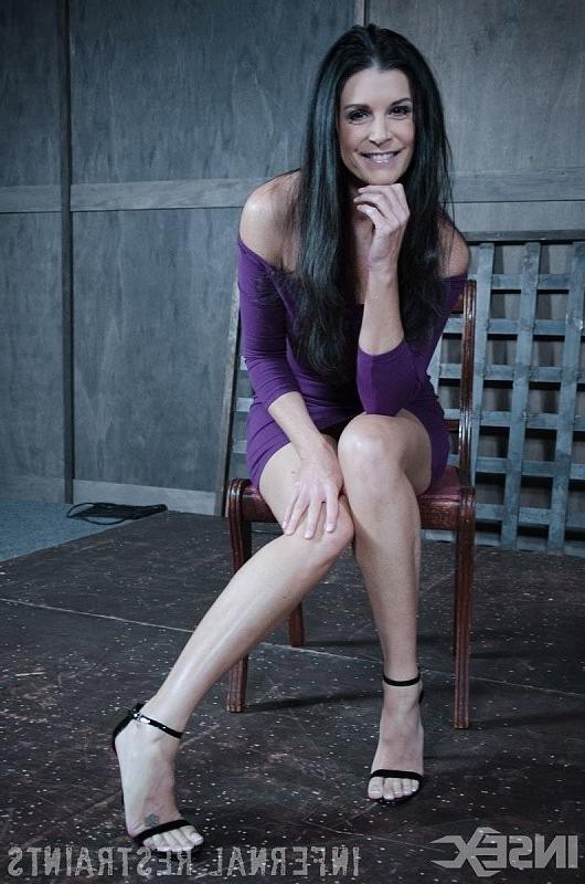 7P India Summer petite in purple dress is chain bound in dungeon wi