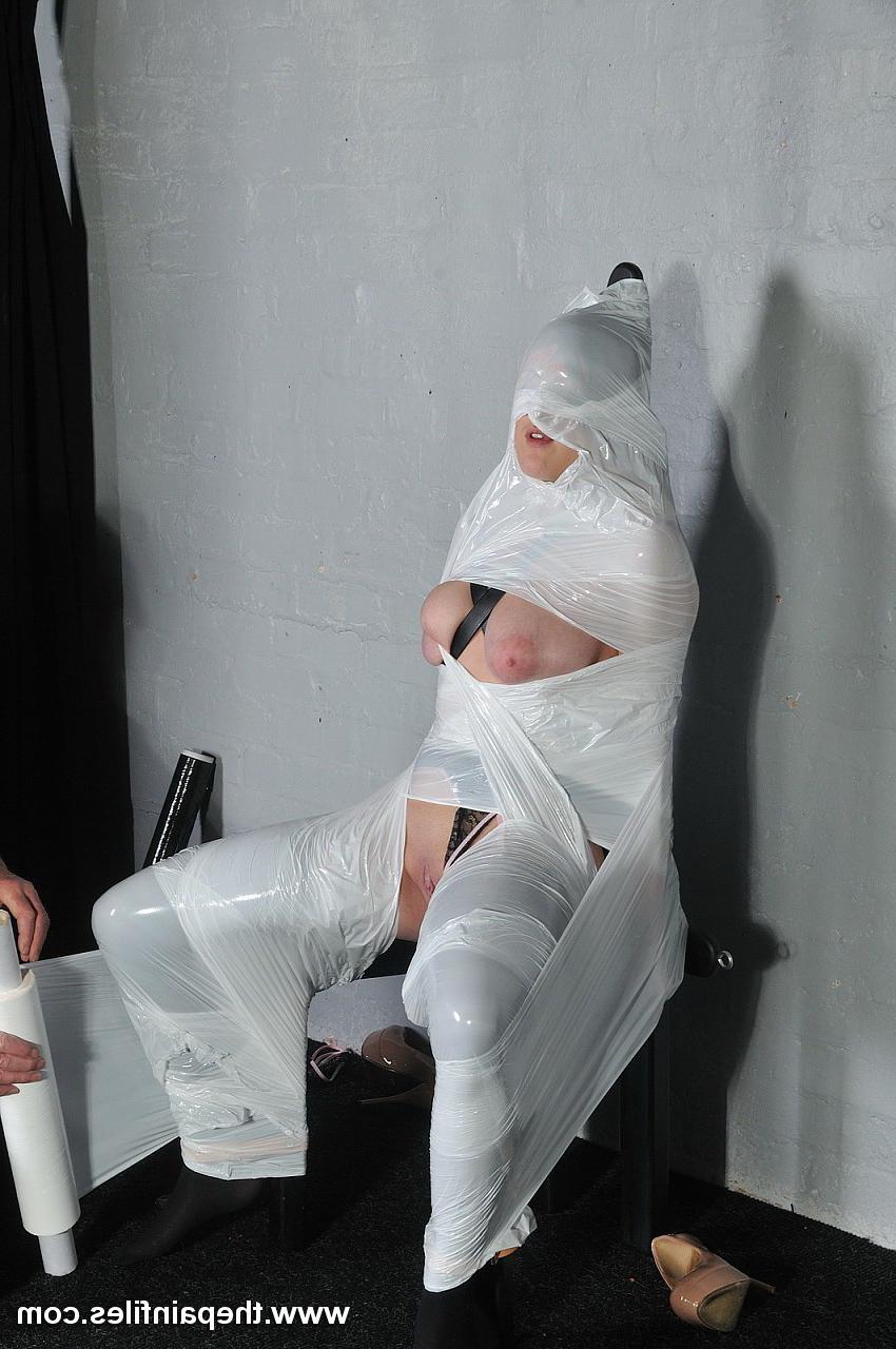 16P Amateur subbie Taylor is bound to a chair wrapped in bondage wra