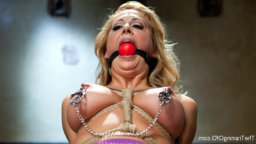 19P Cherie Deville big tit blonde bombshell is bound and spanked for sub training