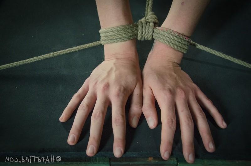 16P Tracey Sweet blonde in tight rope bondage her pussy exposed