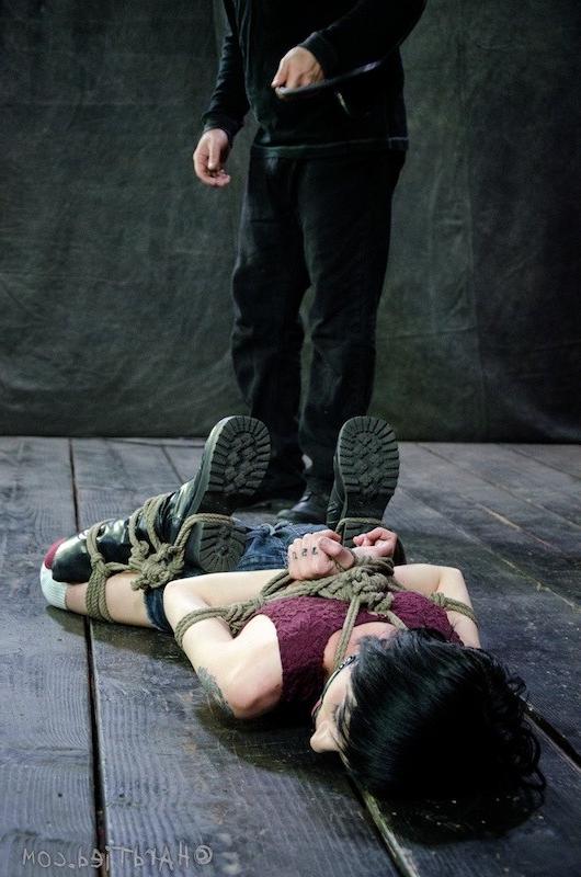 16P Bunny Doll in rope bondage is spanked red in kinky dungeon