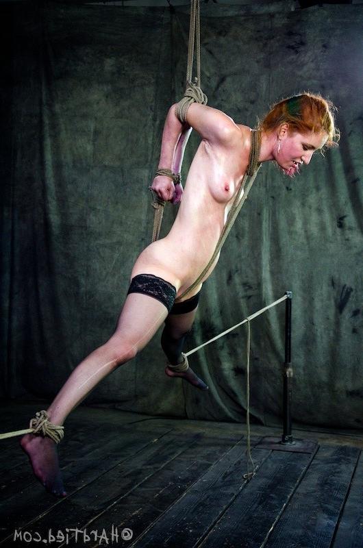 16P Calico Lane stockings redhead in rope bondage gets her pussy wet