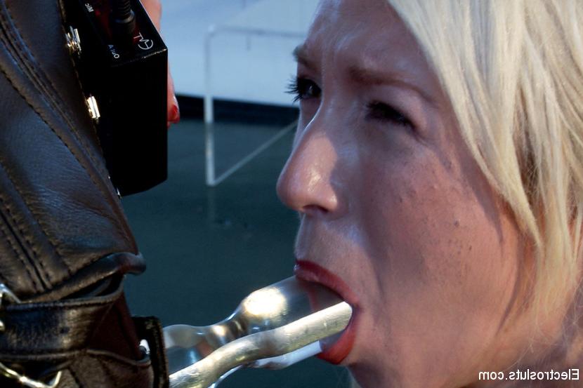 15P Maia Davis is electro straponed in bondage by lezdom Aiden Starr
