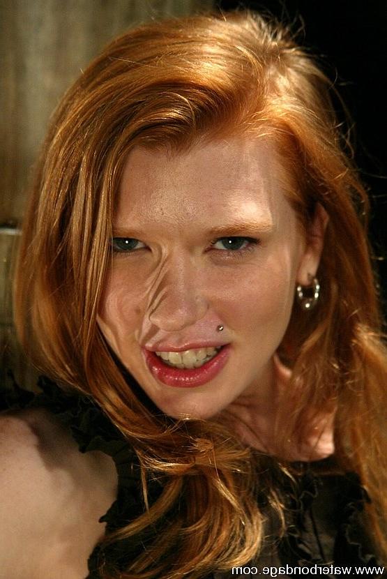 15P Madison Young hot redhead in bondage gets sprayed and dunked