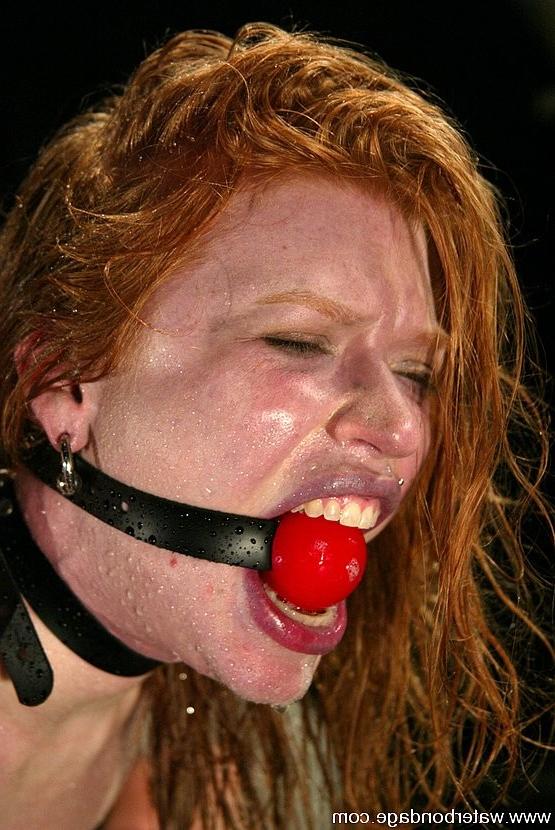 15P Madison Young hot redhead in bondage gets sprayed and dunked