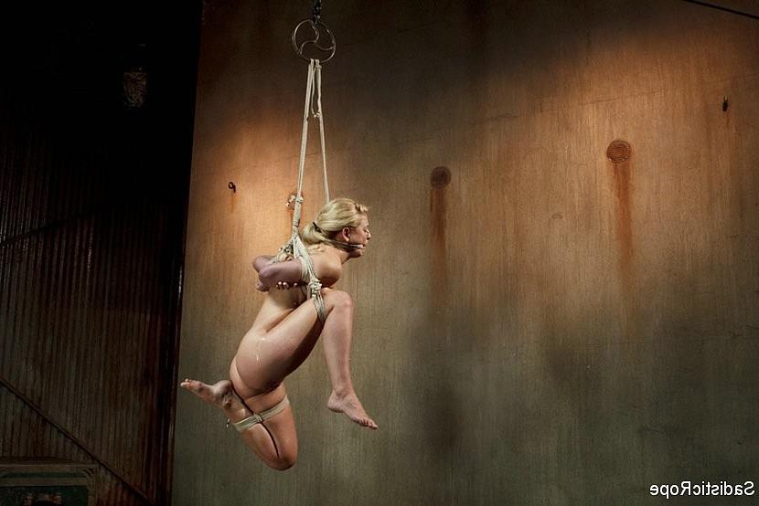 17P Cherie Deville busty blonde in brutal rope bondage with hot was and spanking