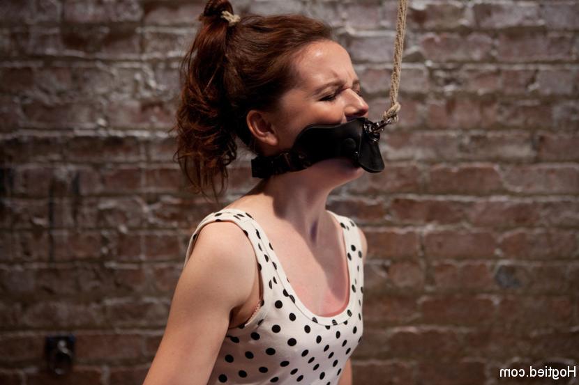 15P Red head and tiny AnnaBelle Lee is tied with her gag and hair pulling in two dir