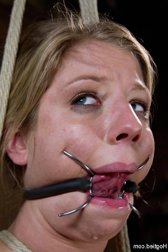 15P Chastity Lynn suspended by one knee, given challenging predicament bondage, torm