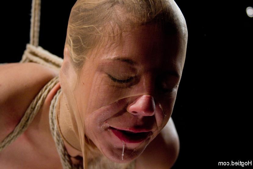 15P Chastity Lynn suspended by one knee, given challenging predicament bondage, torm