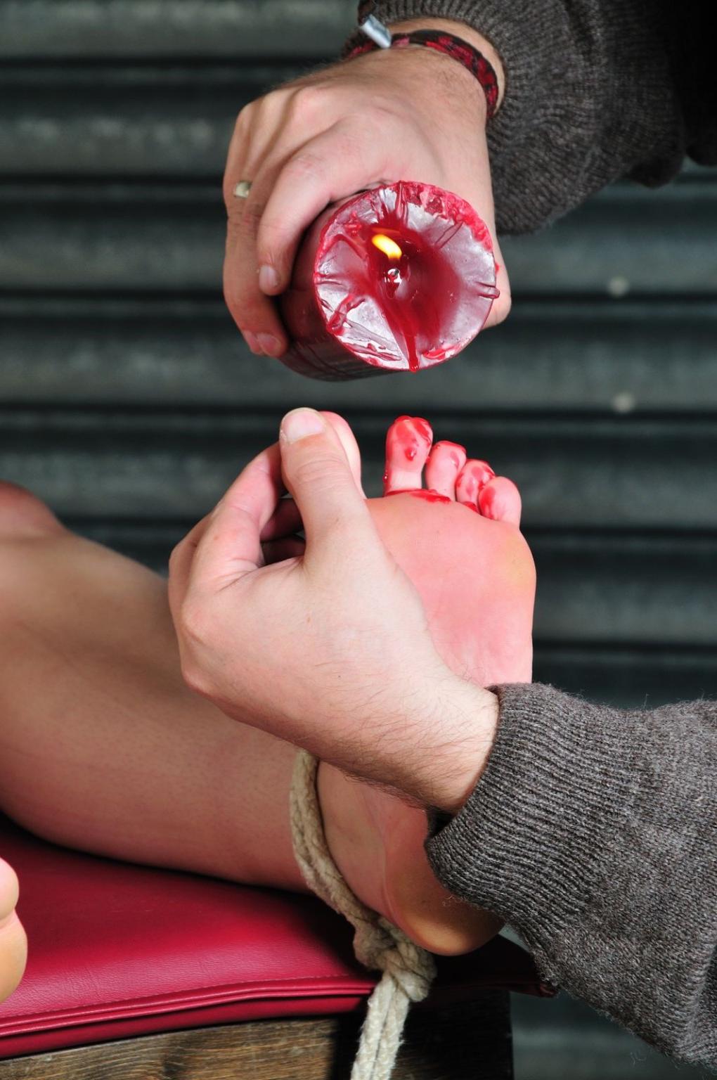 16P Miss Chaos in kinky foot fetish and bondage of her hotwaxed feet in the dungeon