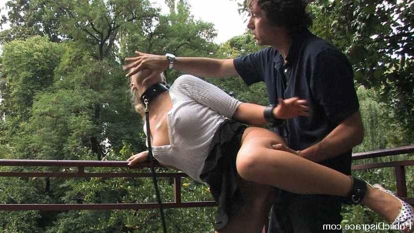 15P Horny blonde doing blowjob and fucked in public bondage