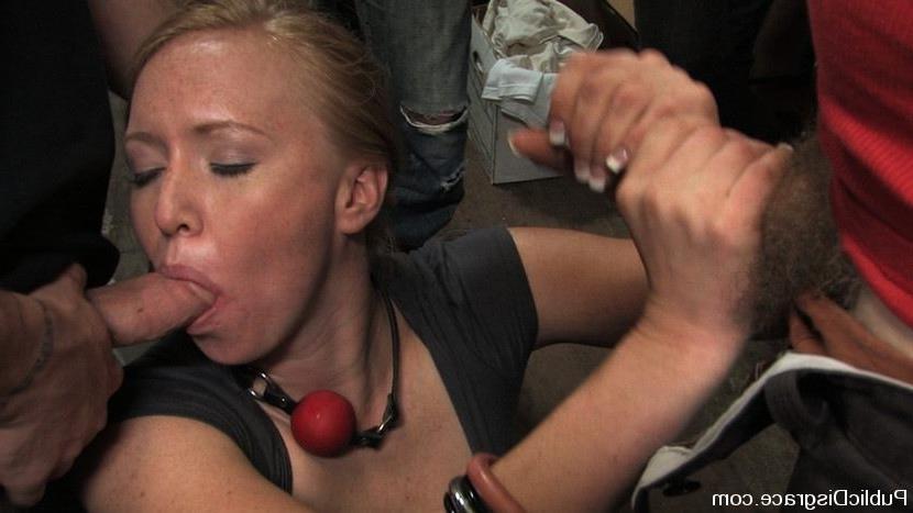 15P Blonde haired girl does blowjob and fucked in public bondage