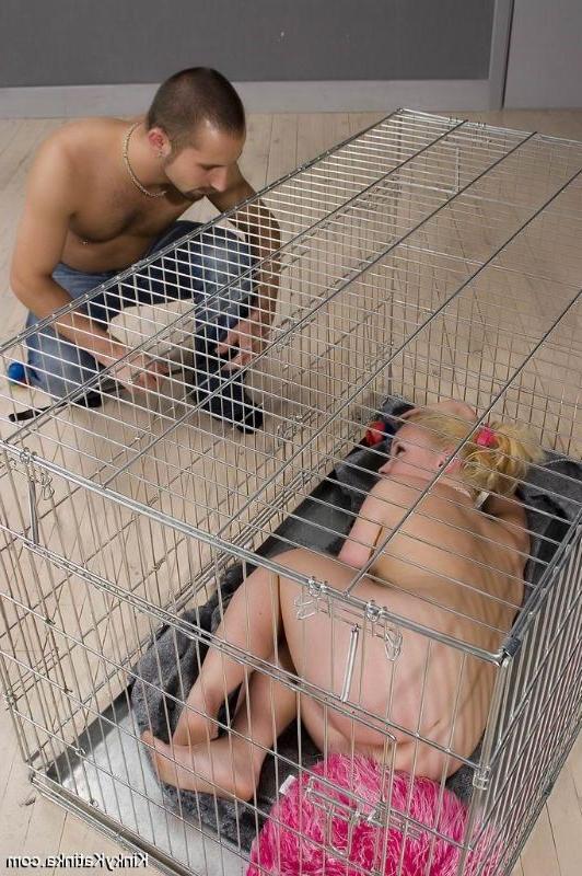 16P Submissive blonde gets caged