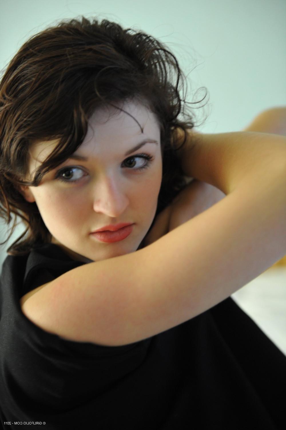 12P Beauty brunette Fawna strips out of her black dress