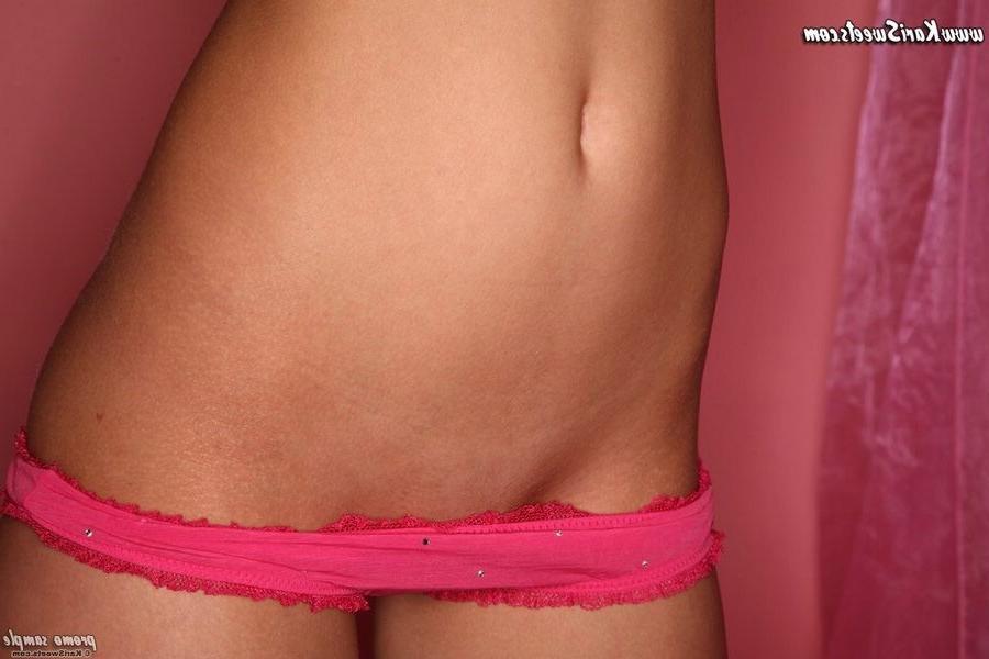 16P Beautiful Kari Sweets teasing in bed in pink ruffle panties