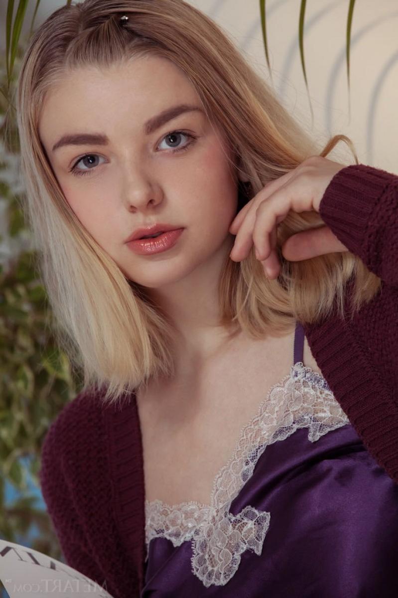12P Busty blonde teen with a pink shaved twat
