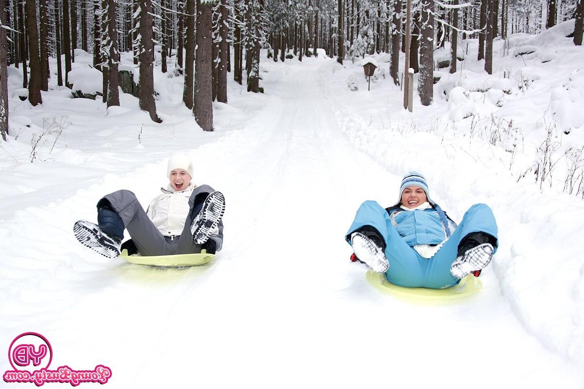 14P Two sexy lesbians very horny playing in the snow with toys
