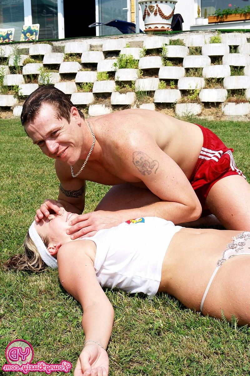 14P Almost drowned teenie gets fucked and facialised near pool