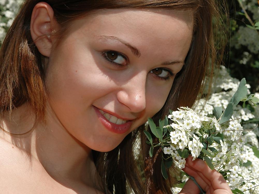 25P Cute teen Anfisa with tiny tits posing on the nature