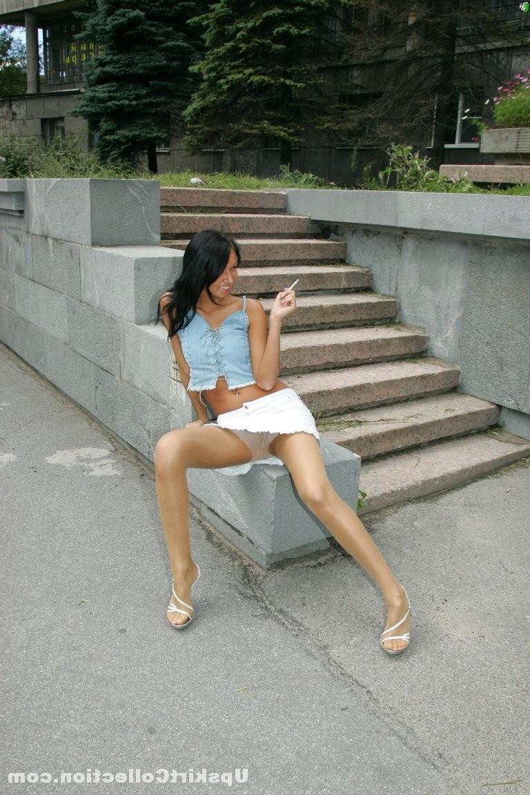 15P Doll in sheer hose and skirt gets shot when spreading legs
