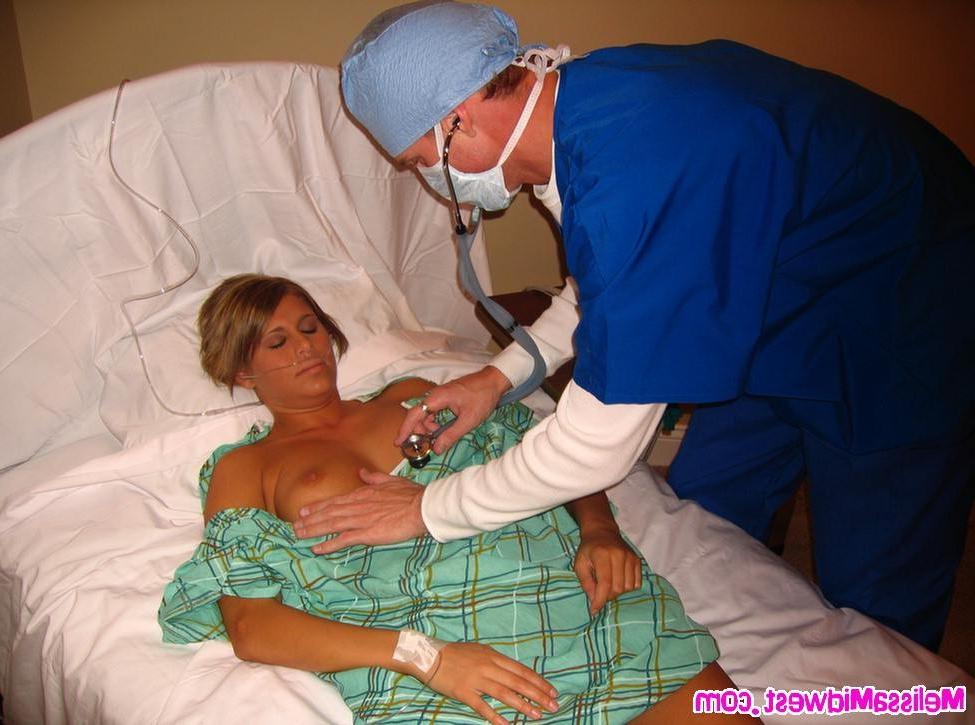 15P Amateur Melissa Midwest examined and fondled by perverted doctor
