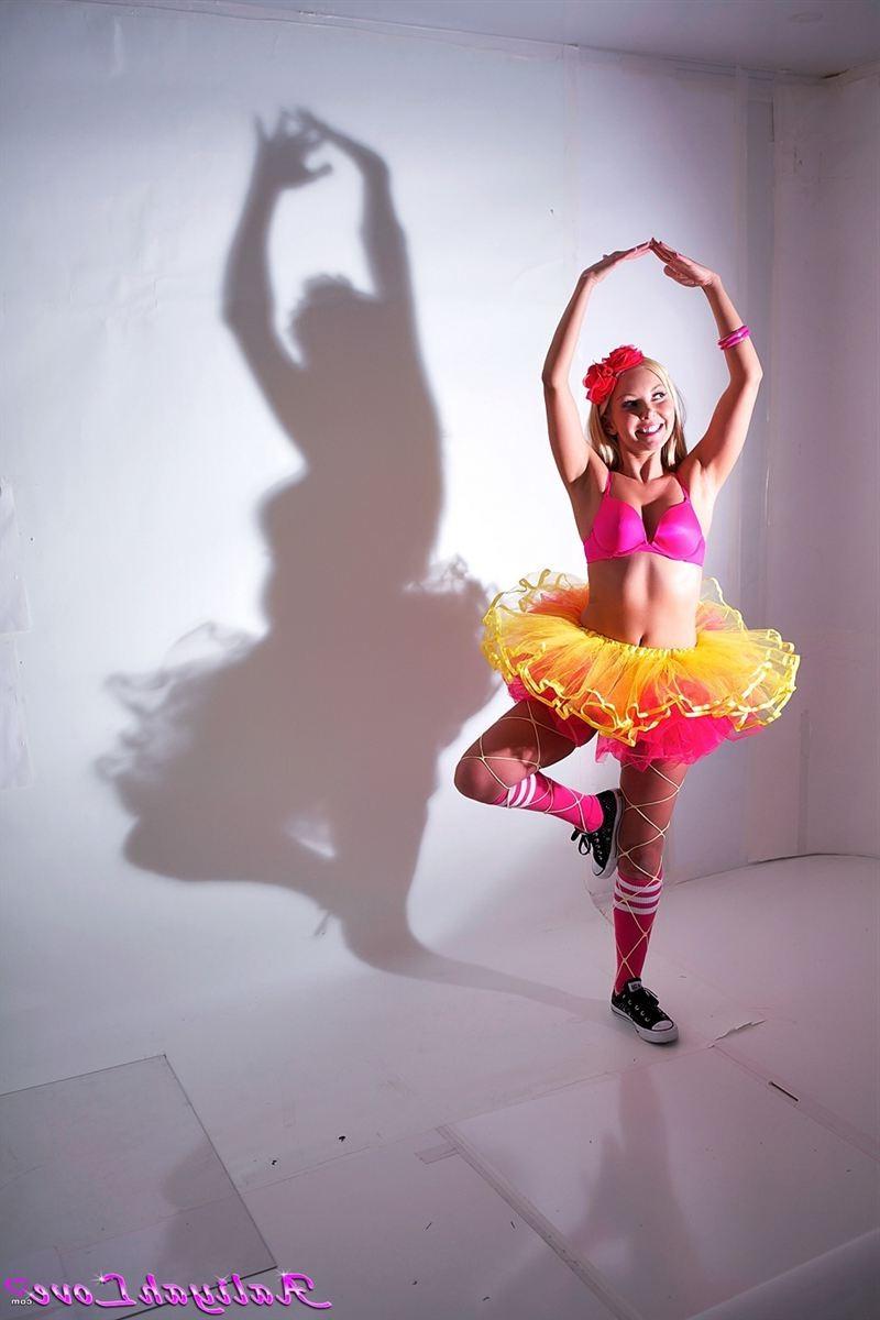 16P Aaliyah Love shakes her tail in a pink and yellow tutu