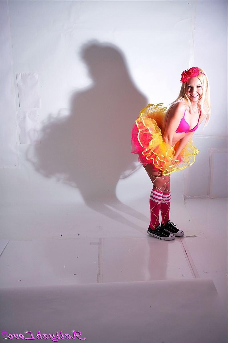 16P Aaliyah Love shakes her tail in a pink and yellow tutu