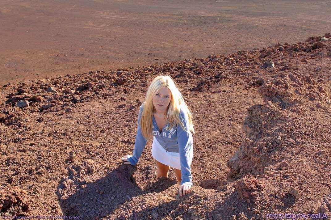 16P Busty blonde teen flashes big tits and sweet ass outdoors