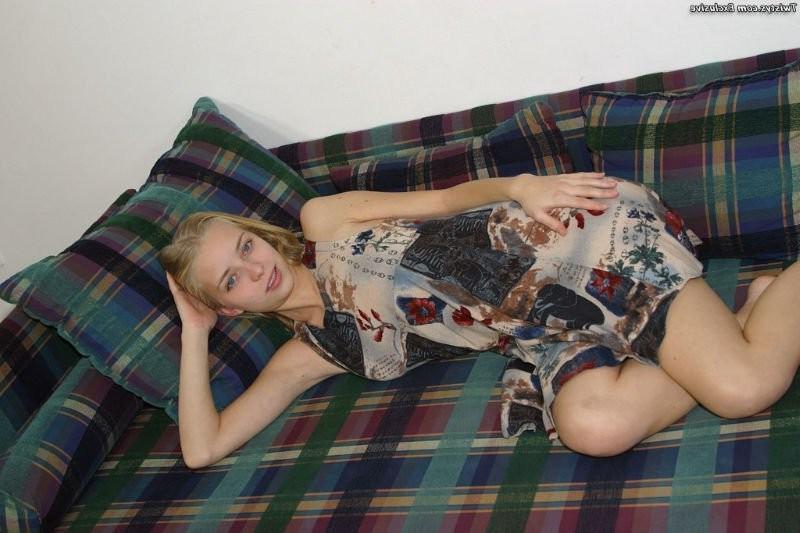 16P Blonde Katerina Strougalova posing on a couch