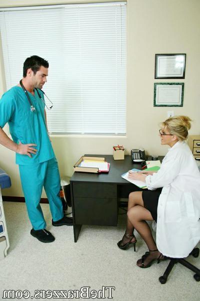 16P Sexy boobed doctor Eve Lawrence in stocks banged hard at office