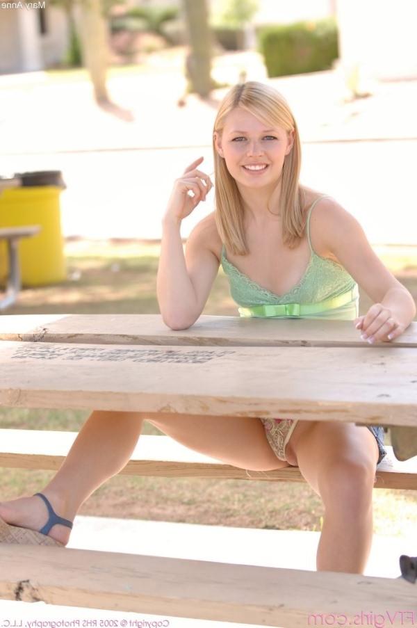 20P Amateur blonde teen posing in a public park and toying indoor