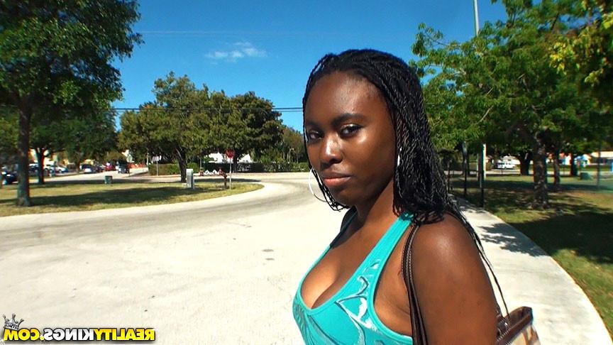 16P Hot black babe gets her big tits ass fucked and cumfaced after a walk in the par