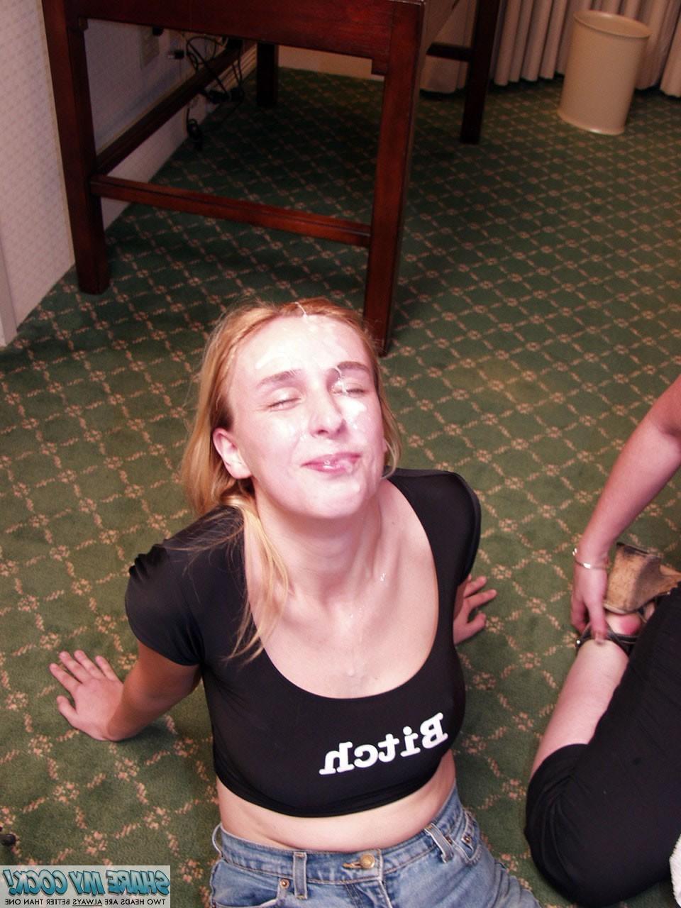 18P Blonde and brunette babes share a cock and cumshot