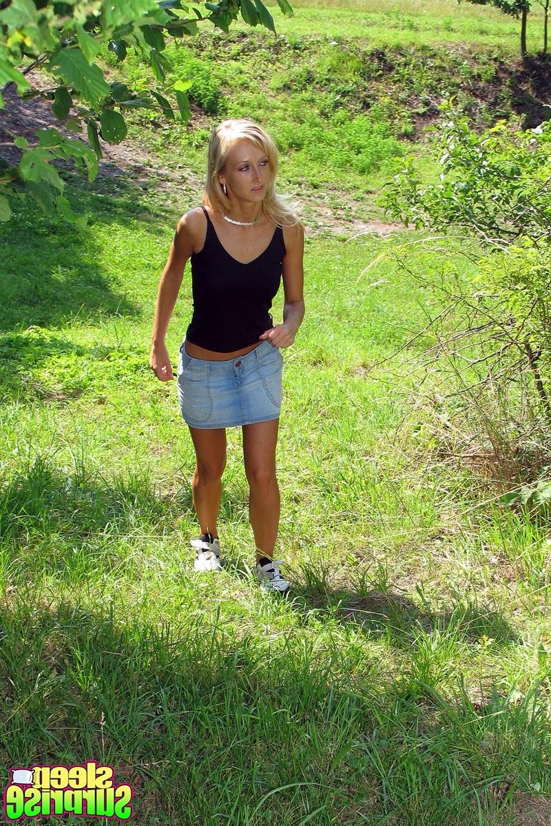 14P Tired blonde takes a nap but gets fucked in a public park