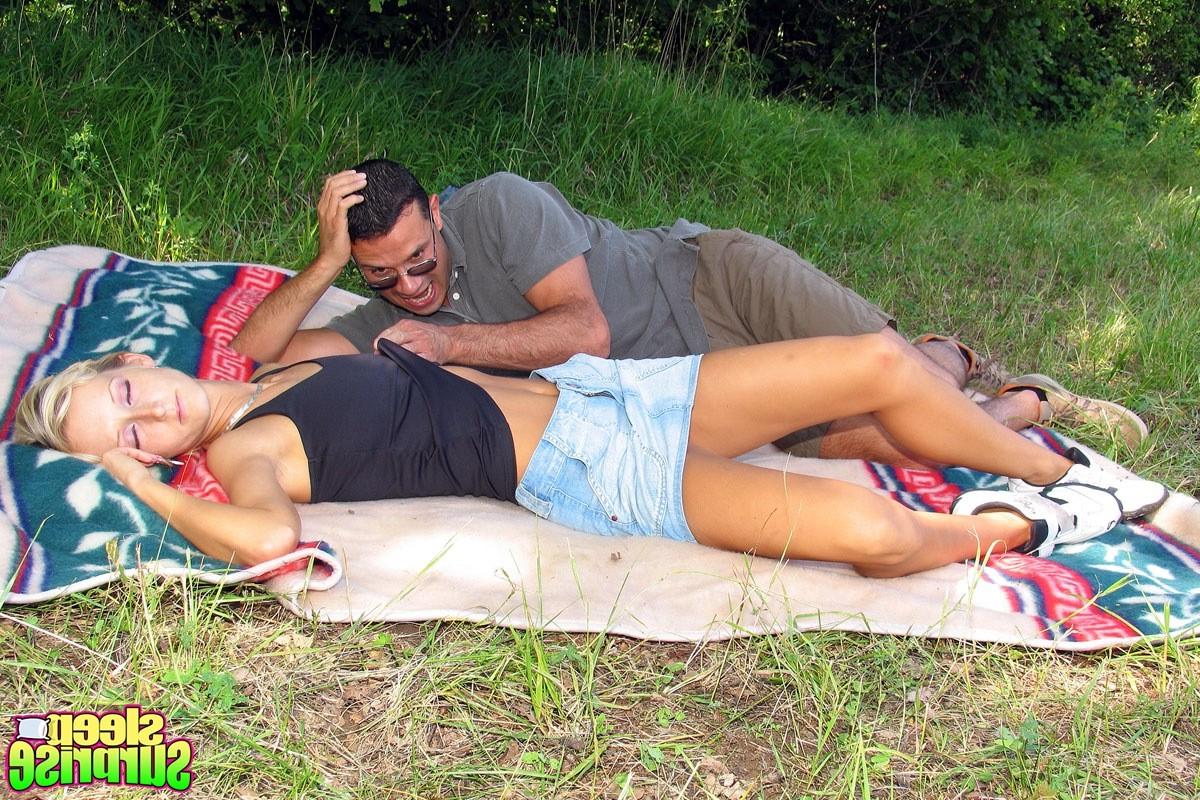 14P Tired blonde takes a nap but gets fucked in a public park