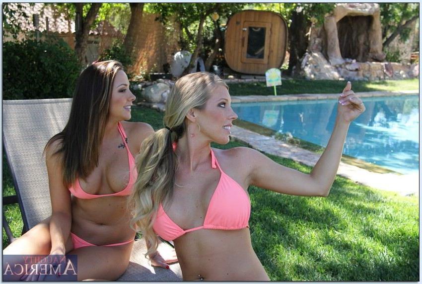 16P Chanel Preston and Samantha Saint share cock by the pool