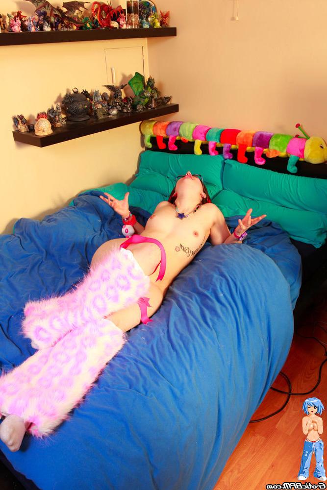 15P Plush colorful fun raver babe in bed